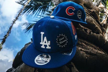 Brand new ©SAINT Mxxxxxx and New Era baseball cap series, featuring unique designs for five teams in a retro style.
