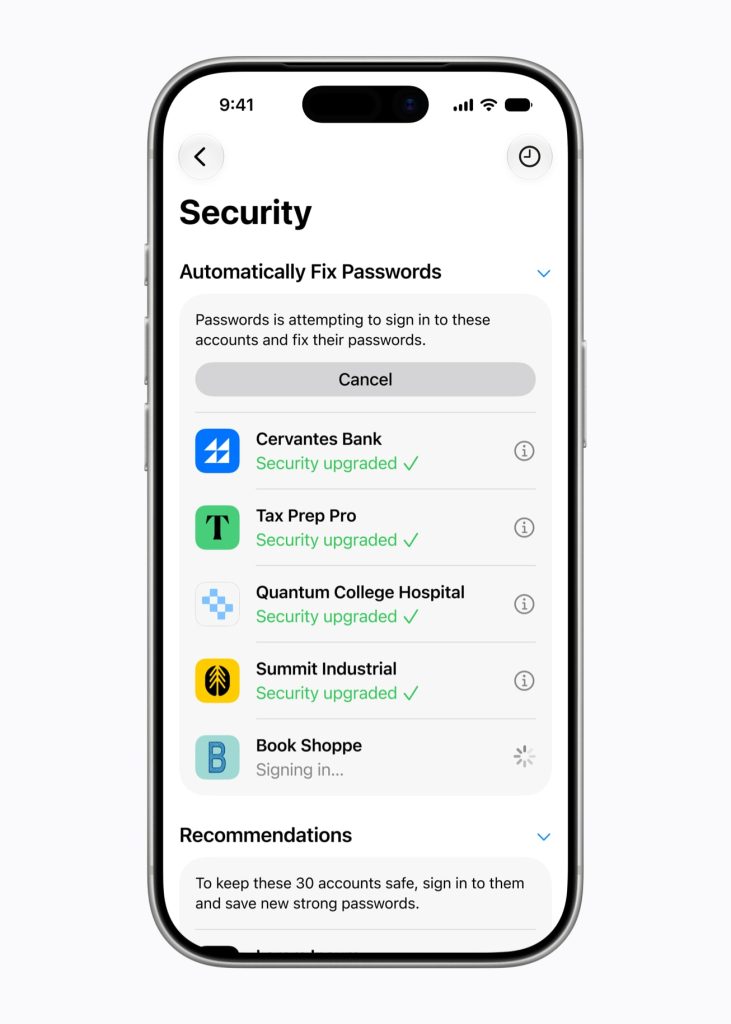 「密碼」app 現可自動為合資格帳户的密碼提升強度。