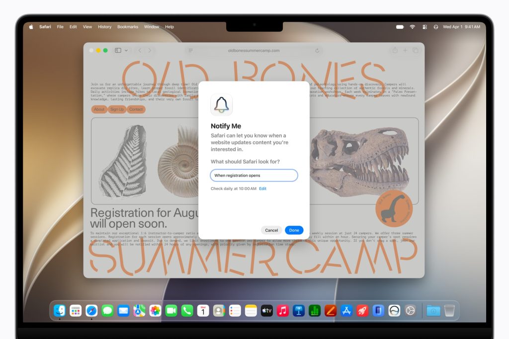 有了「Notify Me」功能,用户可要求 Safari 監察網頁變化,當 Safari 偵測到網頁變動時,用户便會收到通知,以便立即行動。