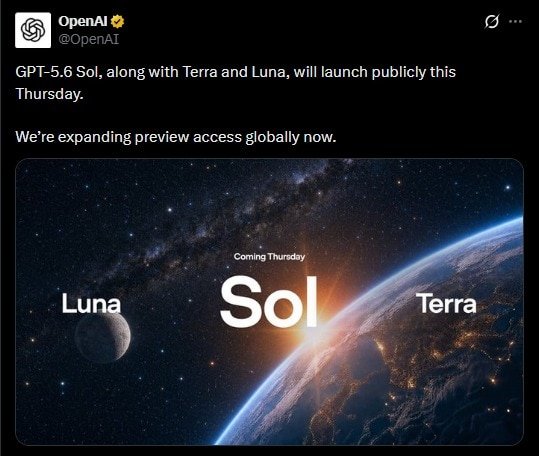 GPT-5.6 分為 Sol Terra Luna 三個版本