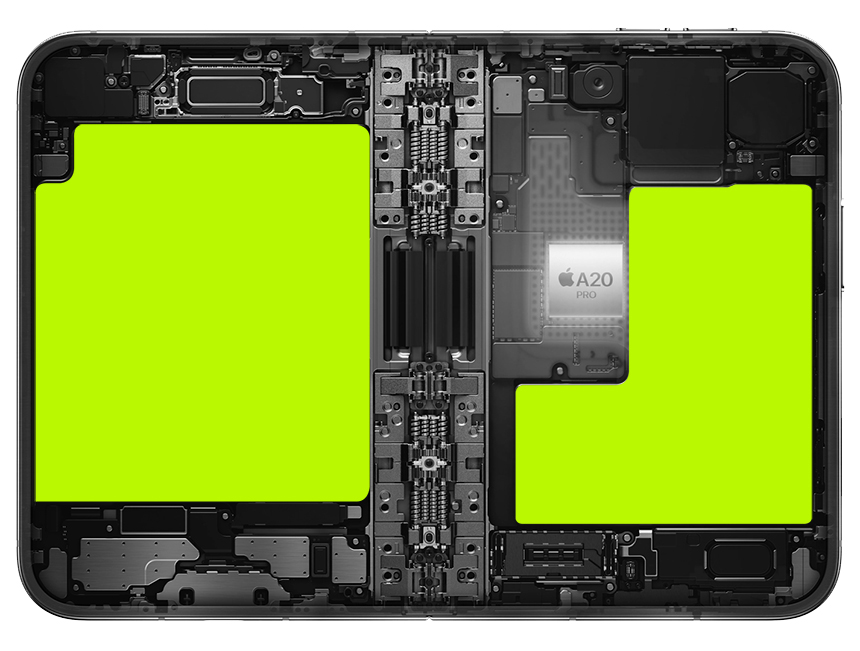 iPhone Duo 機身兩側配置雙電池系統的示意圖