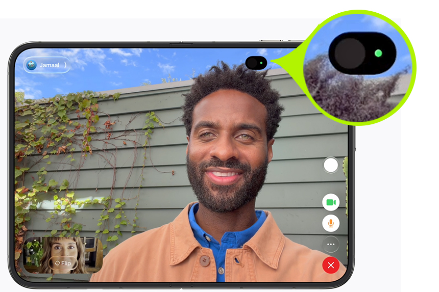 iPhone Duo 內螢幕下方的屏下 FaceTime 相機示意
