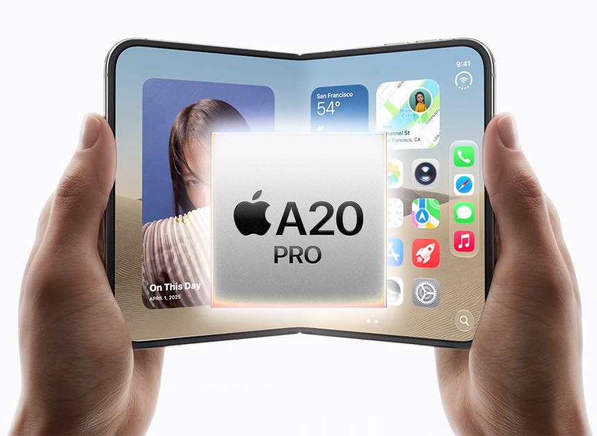 iPhone Duo 所用 A20 Pro 晶片與雙 16 核心神經網絡引擎示意