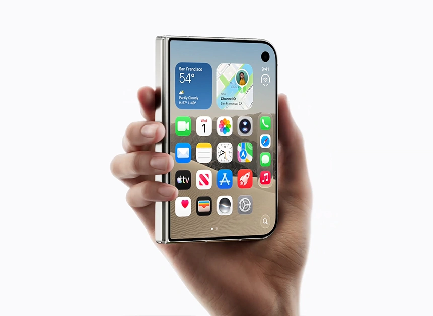 iPhone Duo 打開後顯示 7.6 吋內螢幕的產品畫面