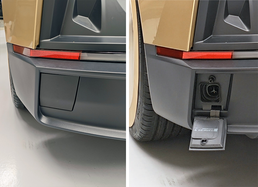 Tesla Cybercab 車尾左下方實體充電口