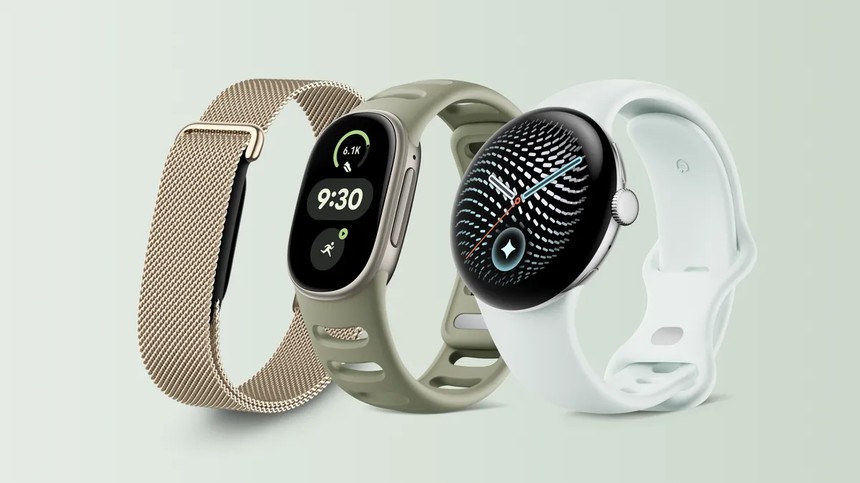 Fitbit Edge 與 Fitbit Air 及 Pixel Watch 5 並排