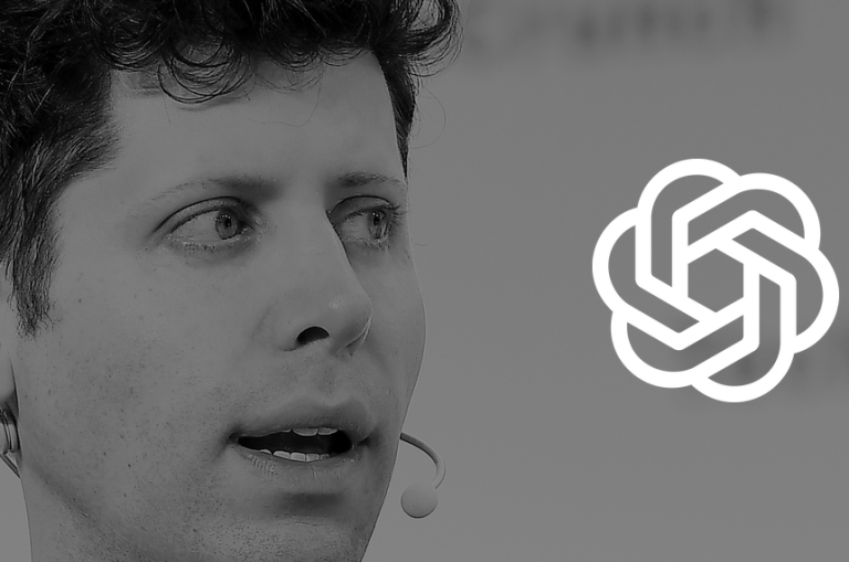 OpenAI 標誌與 Sam Altman 黑白半身照，GPT-6 Astra 雙面人生