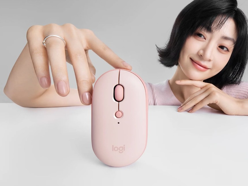 Logitech Pebble Up 玫瑰粉正面 DPI 按鍵