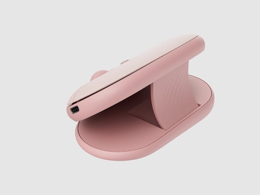 Logitech Pebble Up 玫瑰粉升起模式側面